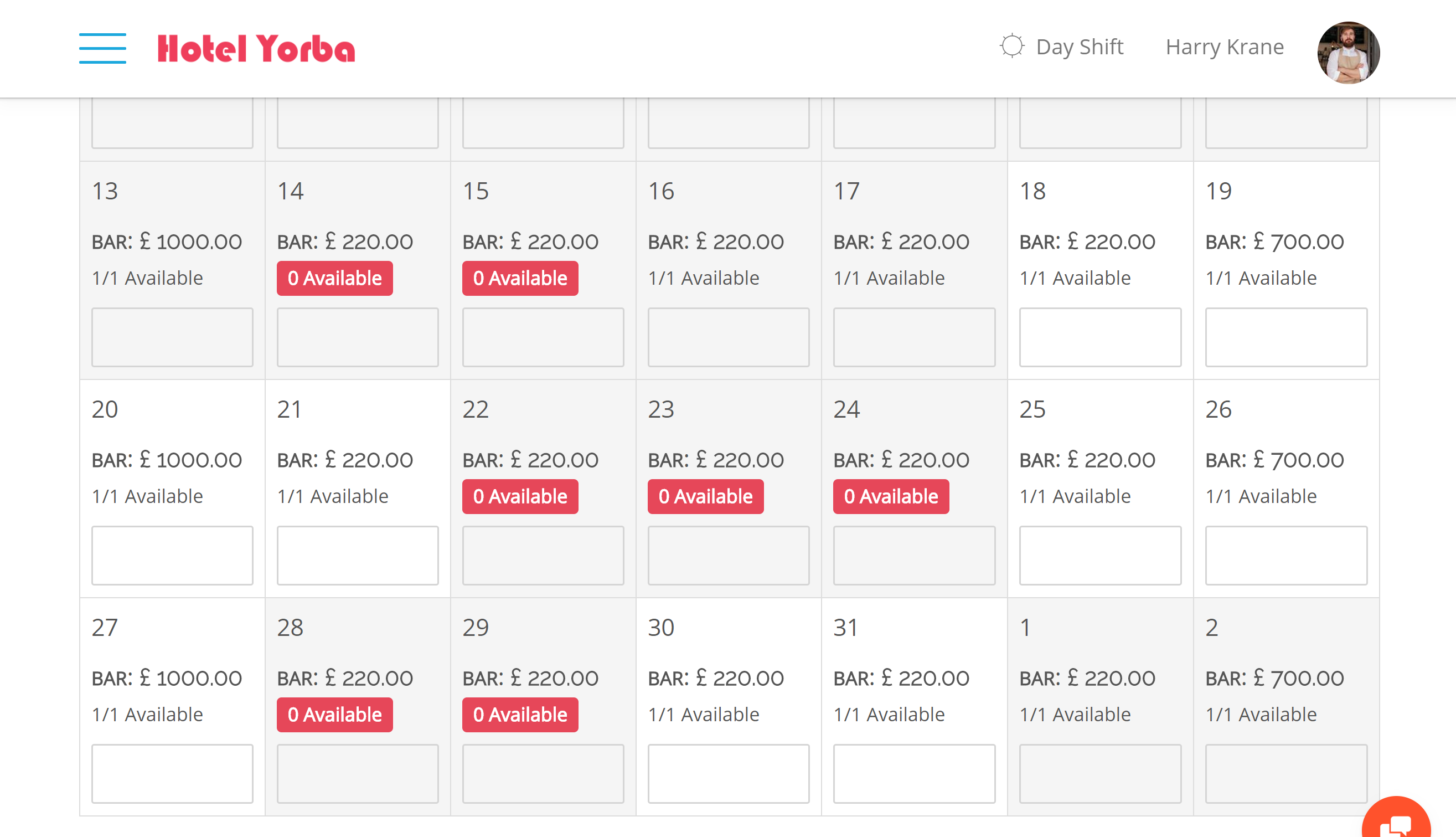 MyAllocator Calendar by Bellebnb.com calendar, with the BAR used in your Front Desk and Booking Engine along with the number of rooms available for each type for each date.