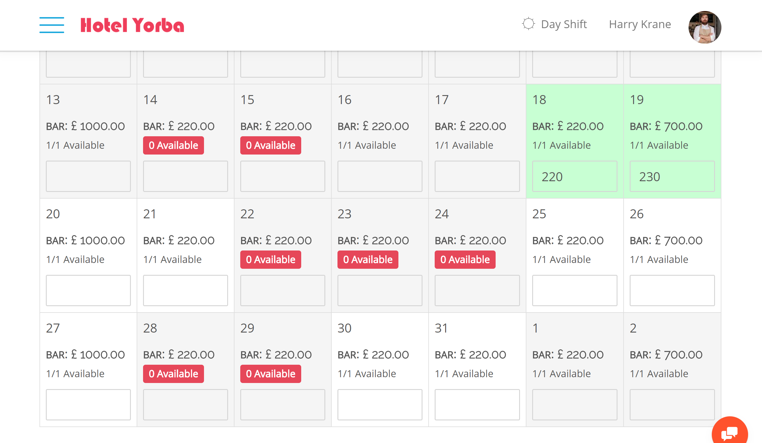 MyAllocator Calendar by Bellebnb.com calendar, with the BAR used in your Front Desk and Booking Engine along with the number of rooms available for each type for each date.