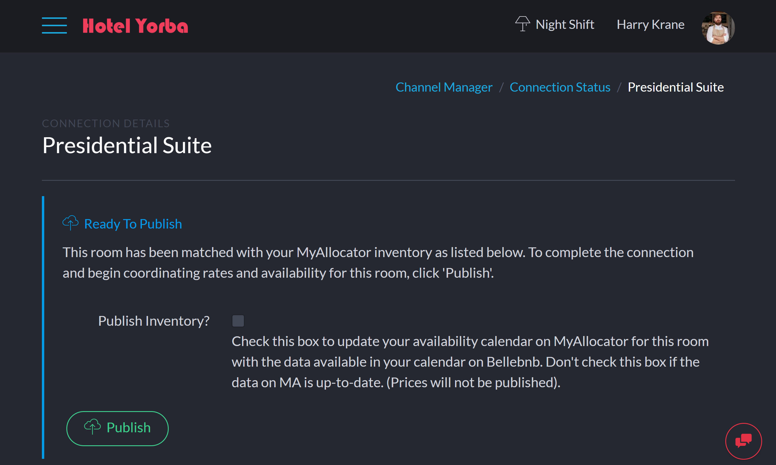 Select this room to complete the connection. Select ‘Publish Availability’ to publish allocation from your Bellebnb.com Calendar to your MyAllocator Calendar. Do not select if the availability in your MA calendar is correct, as this will overwrite any existing values for this room.