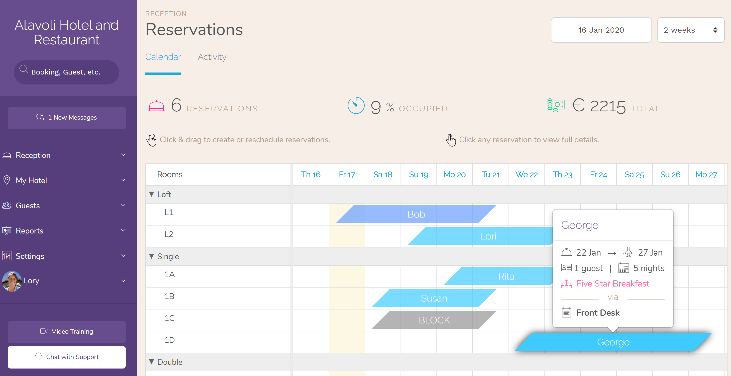 Hotel Drag & Drop Front Desk Reservation Calendar Your reservations calendar has been updated to make it even easier to manage your hotel’s daily activity. You can now drag and resize to create and reschedule bookings.