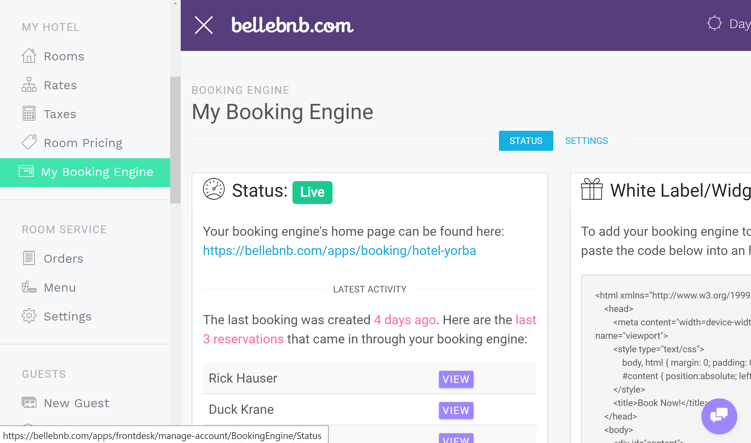 Hotel White Label Booking Engine 
            You can now use your booking engine from your own website! With our new embedding widget, you can take reservations directly from any website. Your reservations are easy, secure, and commission-free.