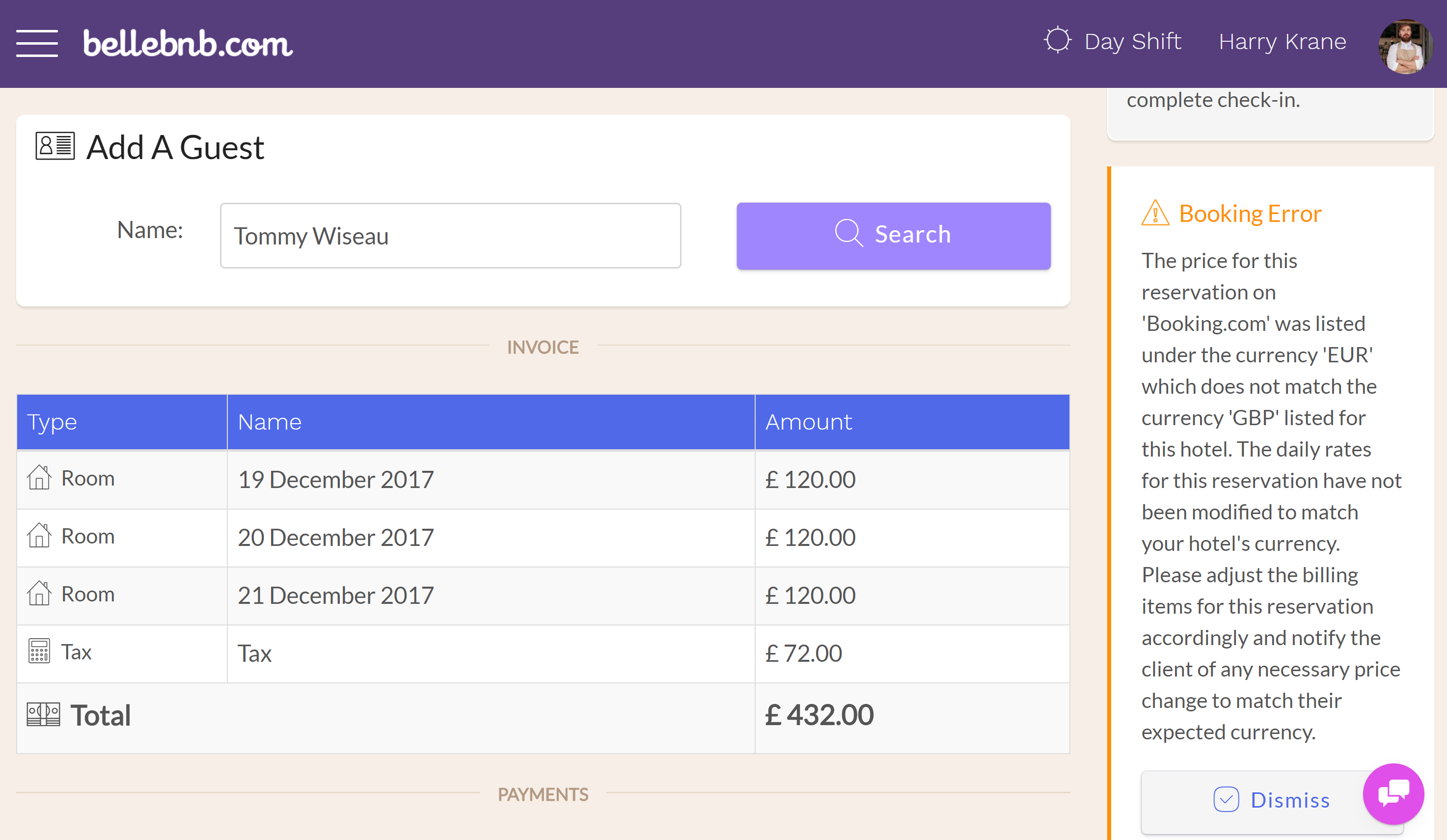 Un esempio di errore di prenotazione è un problema di valuta. Poiché il tuo hotel è visualizzato dagli ospiti di tutto il mondo su diversi canali di vendita, è possibile che la prenotazione sia effettuata in una valuta diversa da quella che hai impostato per il tuo hotel.