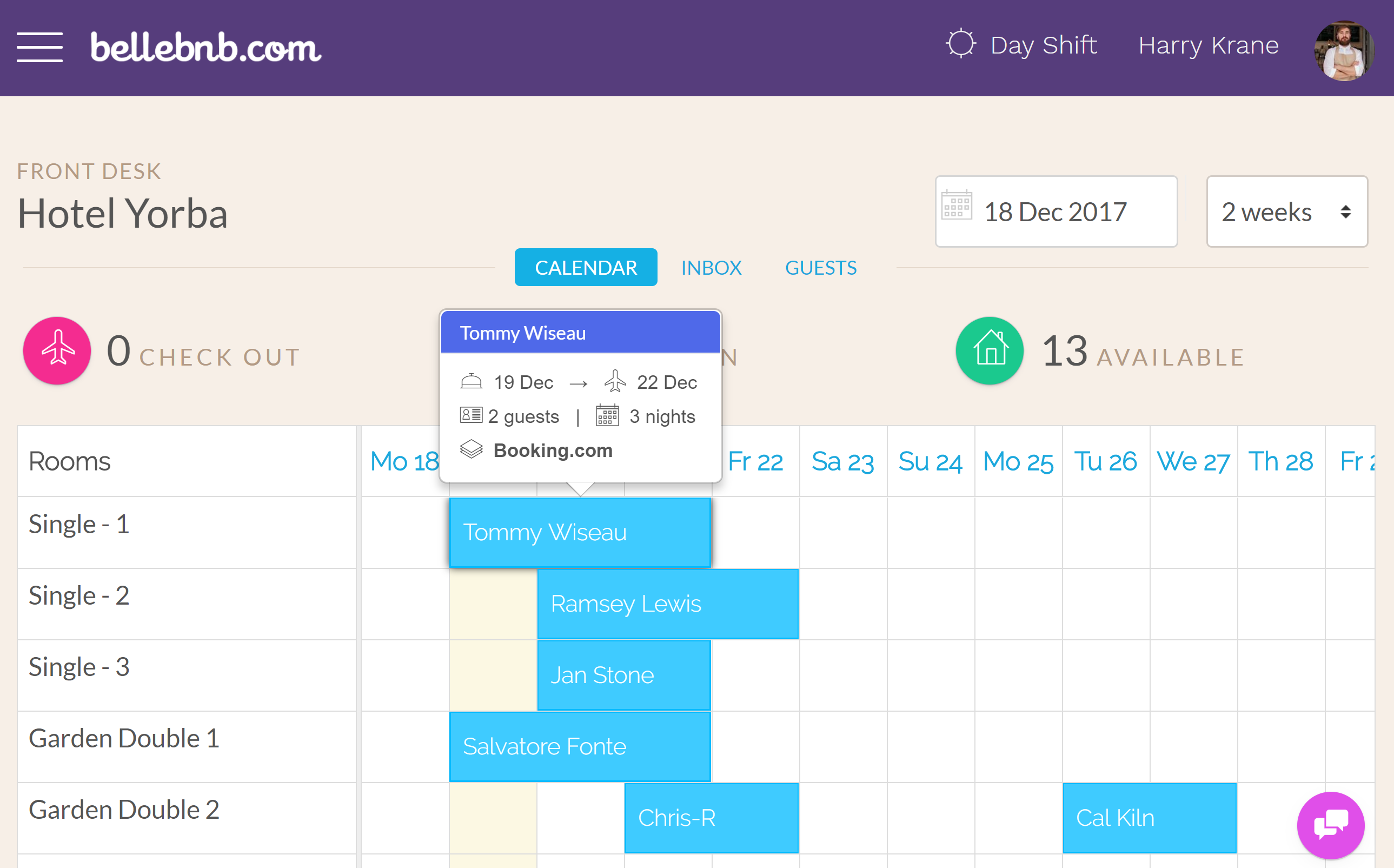 After moving the reservation for Chris into a different room, we now have a ‘Single’ room available for Tommy (‘Single – 1’). Go back to the error details and click ‘Retry Booking’. The booking will now go through to your Calendar and disappear from your error queue in your Inbox.