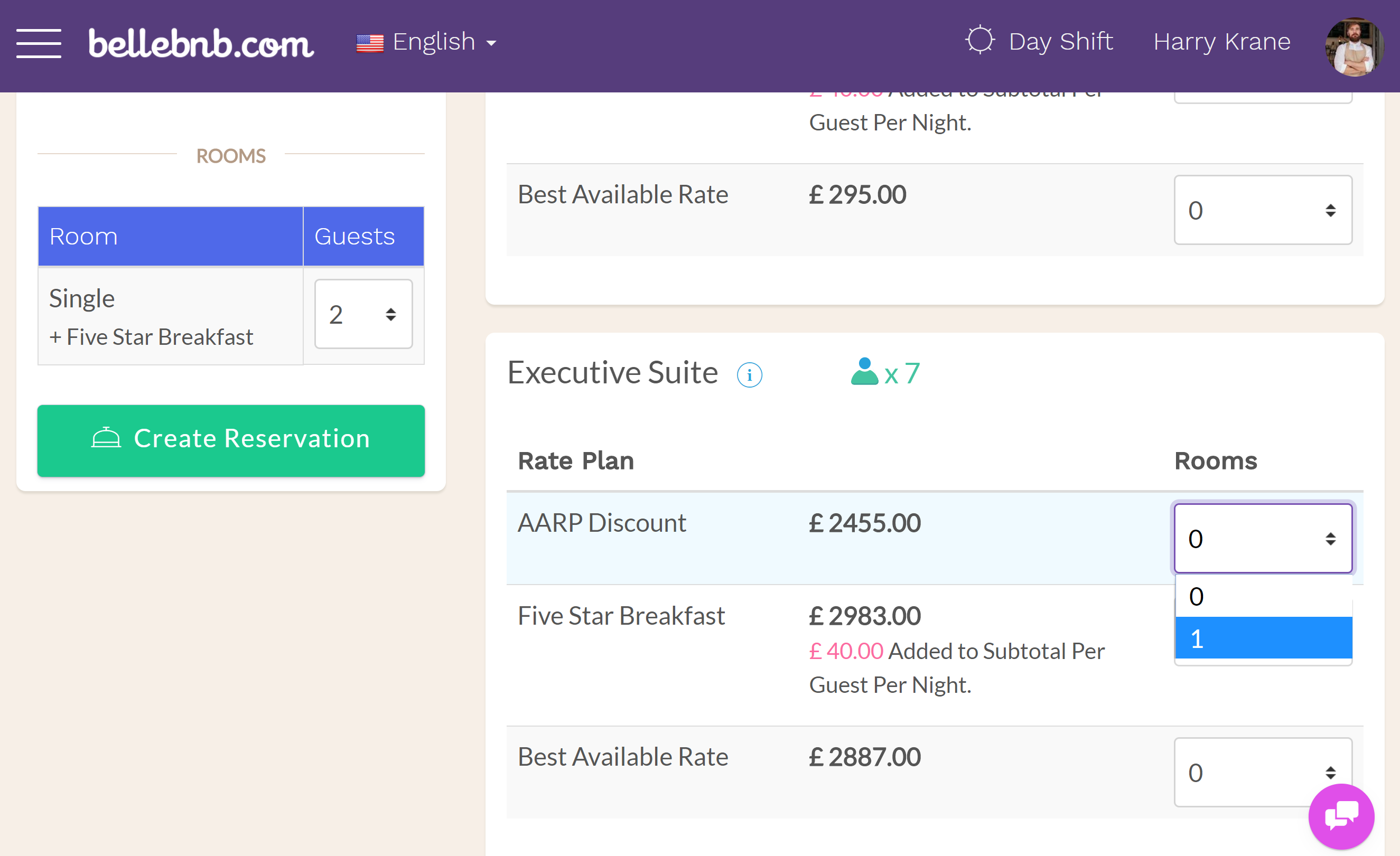 Hotel PMS Software Group Hotel Bookings add second room