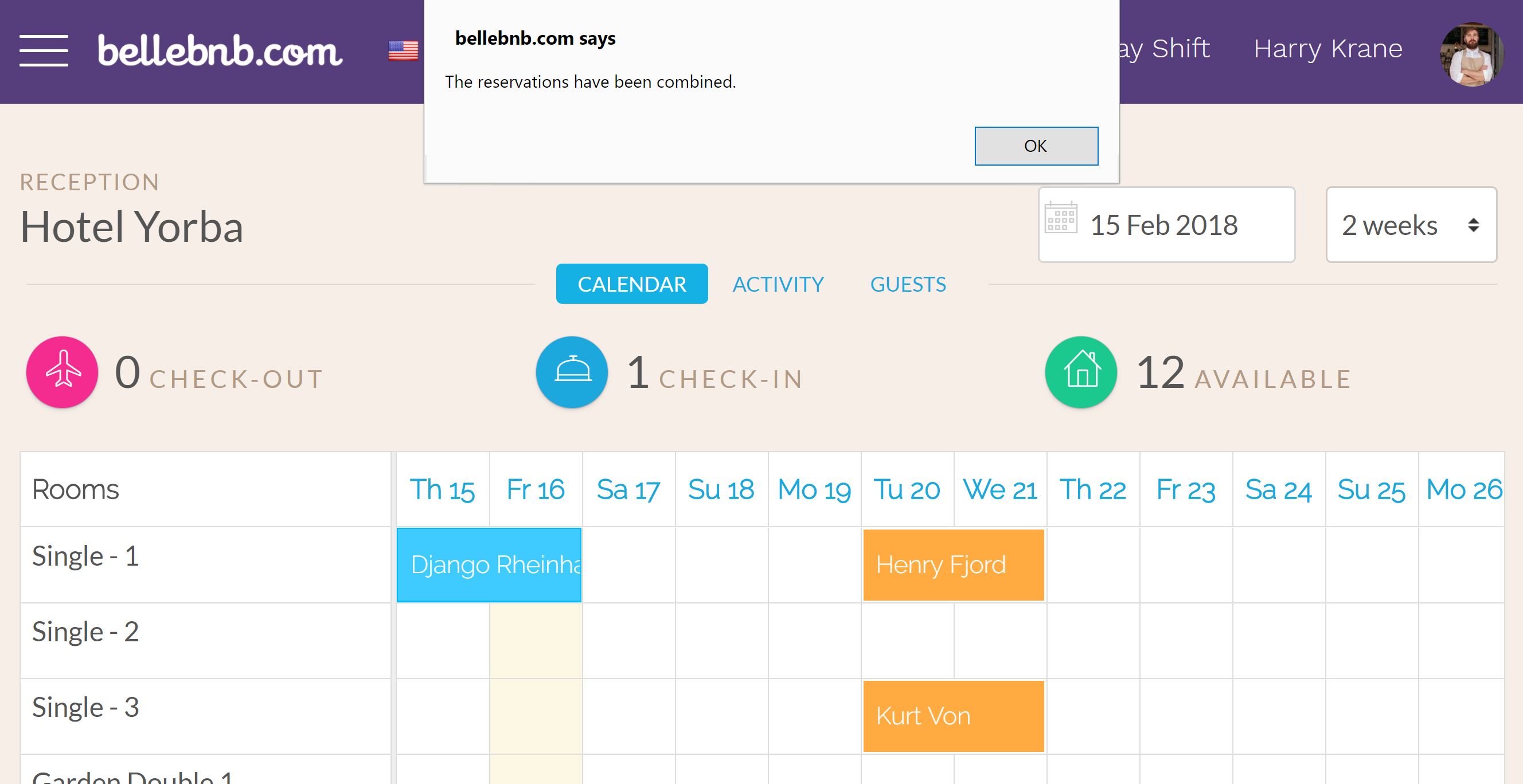 Click ‘OK’ in the menu to merge the bookings. The new room will now be listed as an additional room for the group. Hotel PMS Software