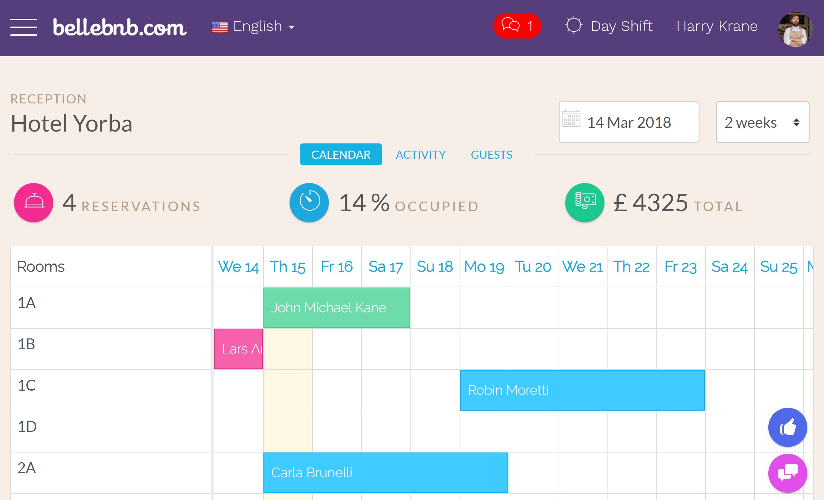 Hotel PMS Software, Your reservations calendar just got a whole lot more informative. Until now you would need to go to the Reports (main menu) to get stats on revenue and occupancy. Now you have these stats every time you view your reservations calendar!