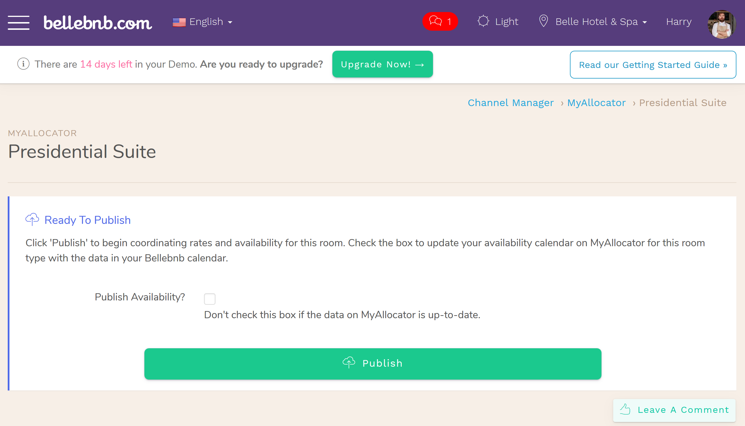 how to publish availability when you make a new connection between a room in the PMS and a room on the channel manager Hotel PMS Software