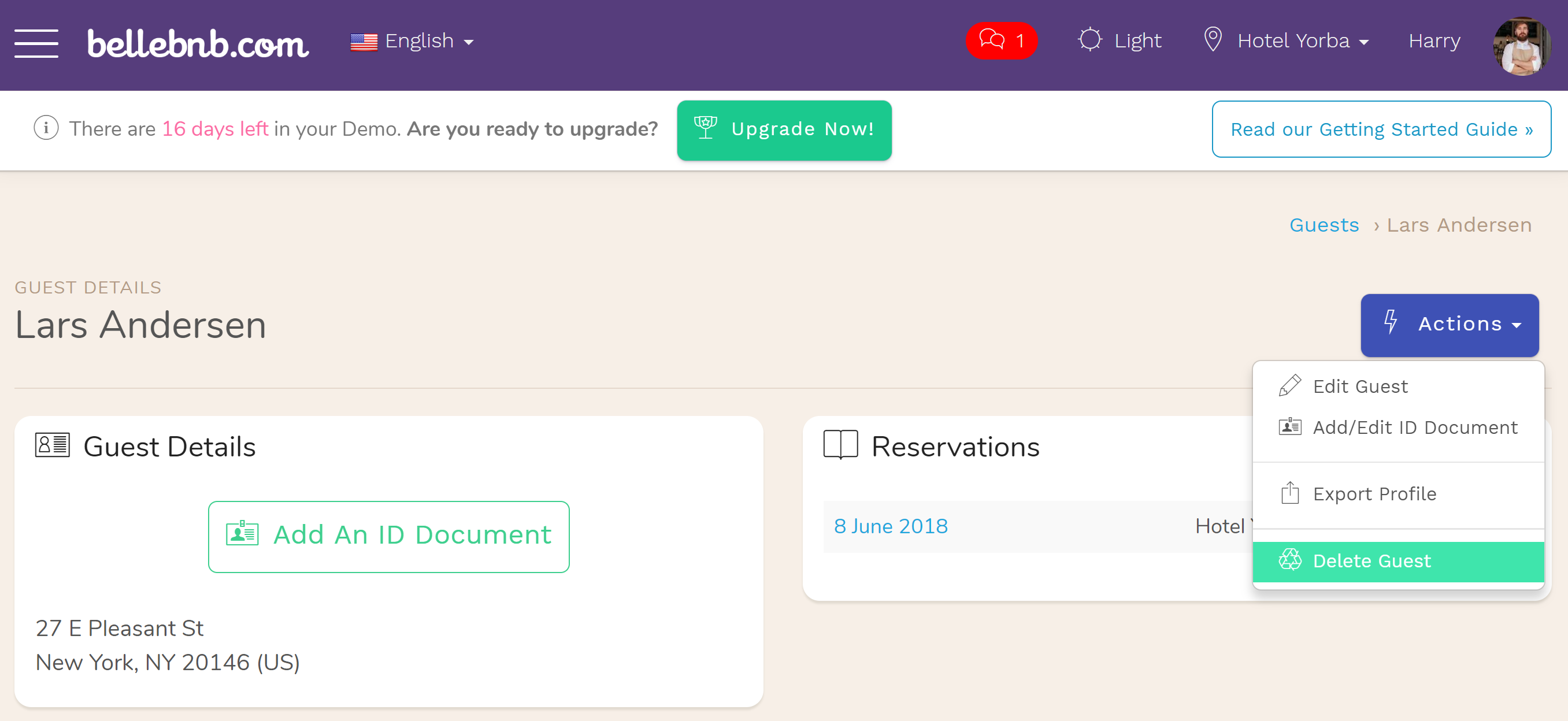 Hotel PMS Software. deleting a Hotel guest’s profile