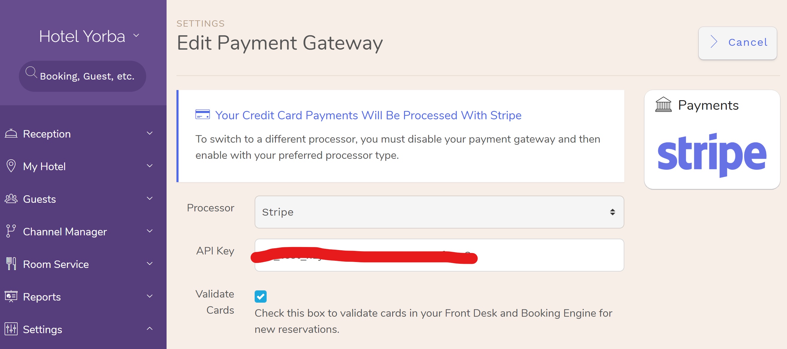 Hotel Authorize and Hotel Refund are now available for payments in your Hotel Front Desk. Hotel and b&b Reservations made through your Hotel Front Desk and Hotel Booking Engine with a credit card can be validated with your payment processor. Any payments for an active hotel booking can be refunded, with funds issued through your hotel payment processor in the case of credit card payments.