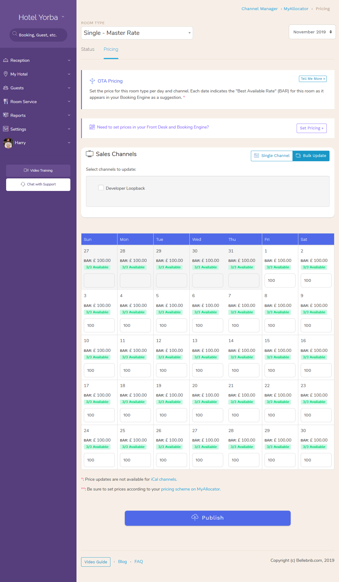 Hotel PMS OTA Availability Management For Beginners, Hotel PMS Software Calendar update booking.com