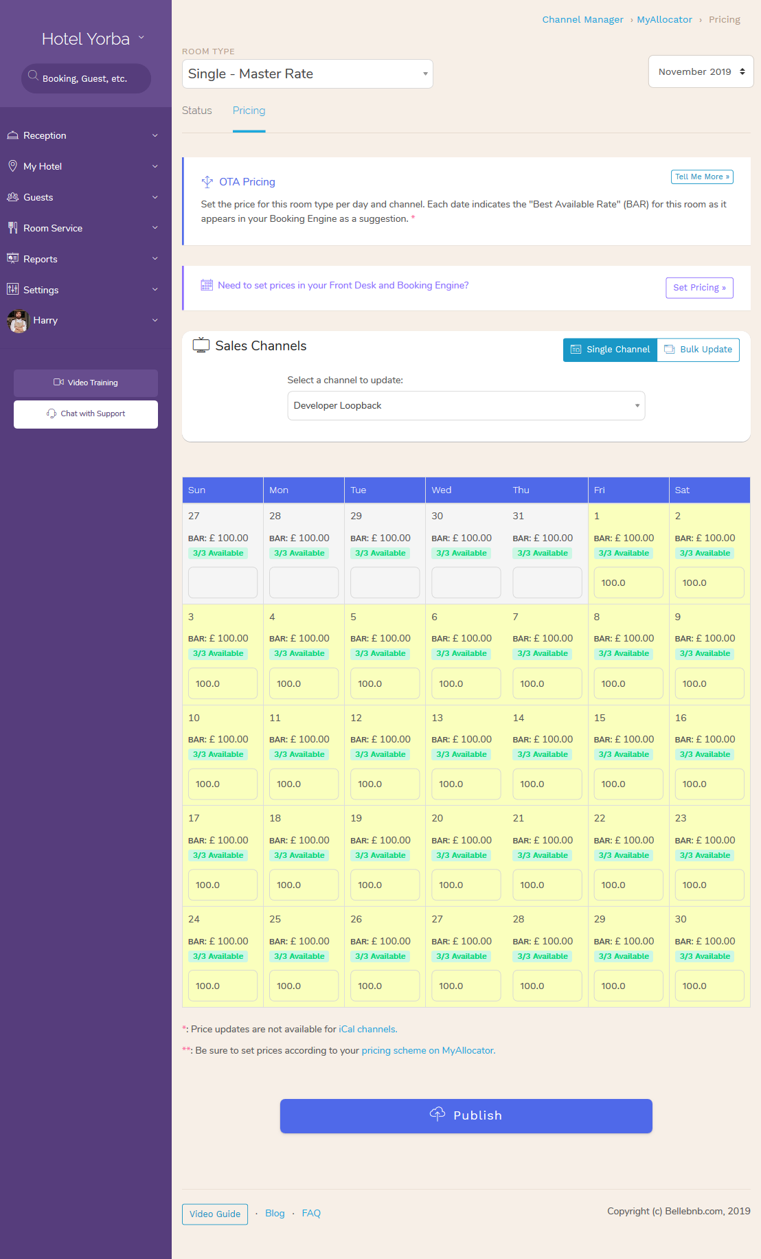 Hotel PMS Software Calendar update booking.com