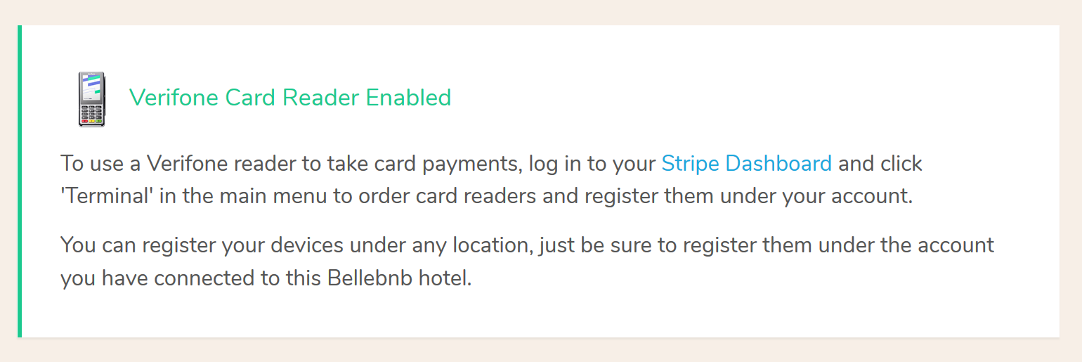 Enable the Verifone reader in your Bellebnb Front