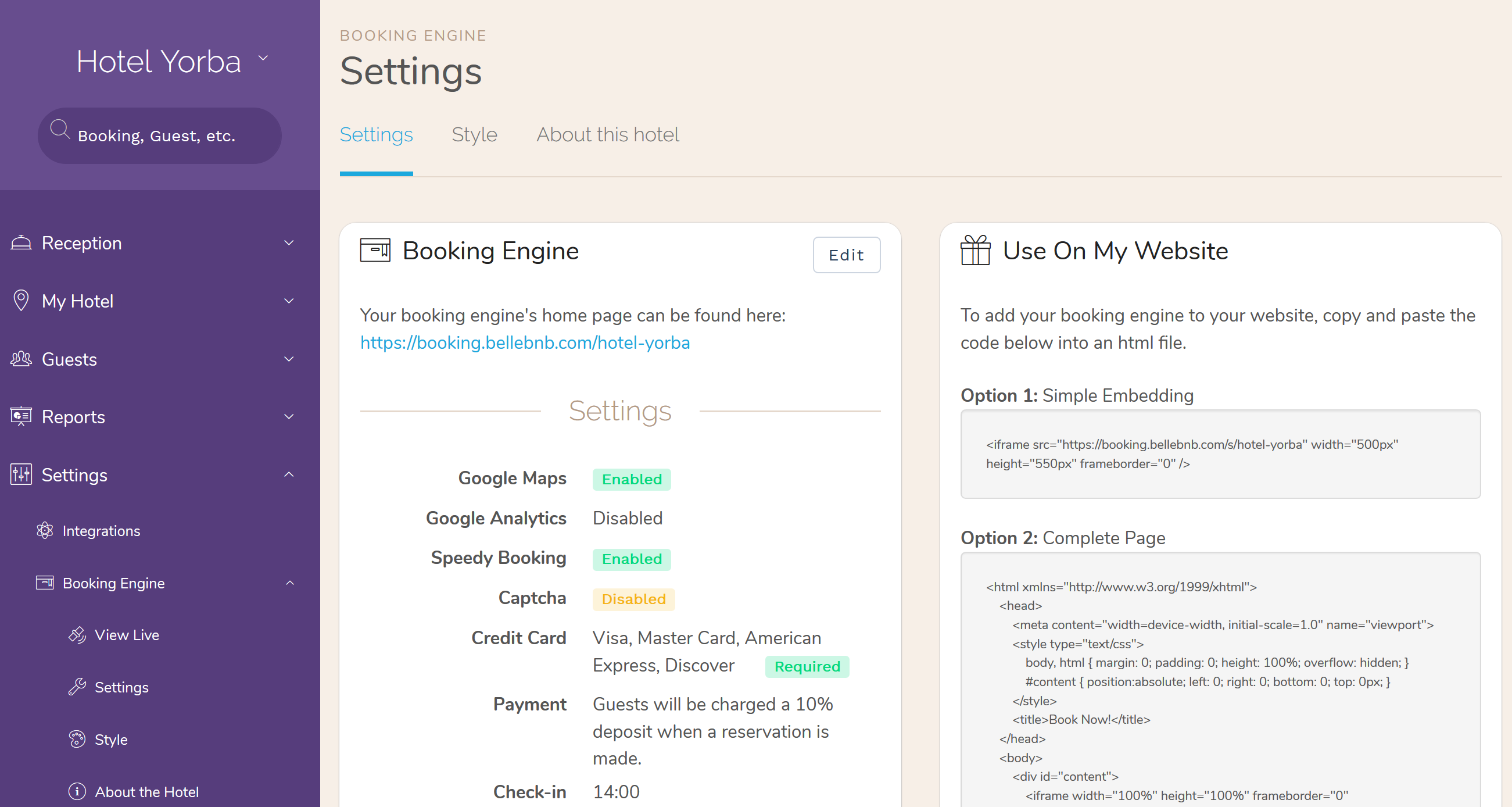 You now have Speedy Bookings enabled in your Booking Engine.