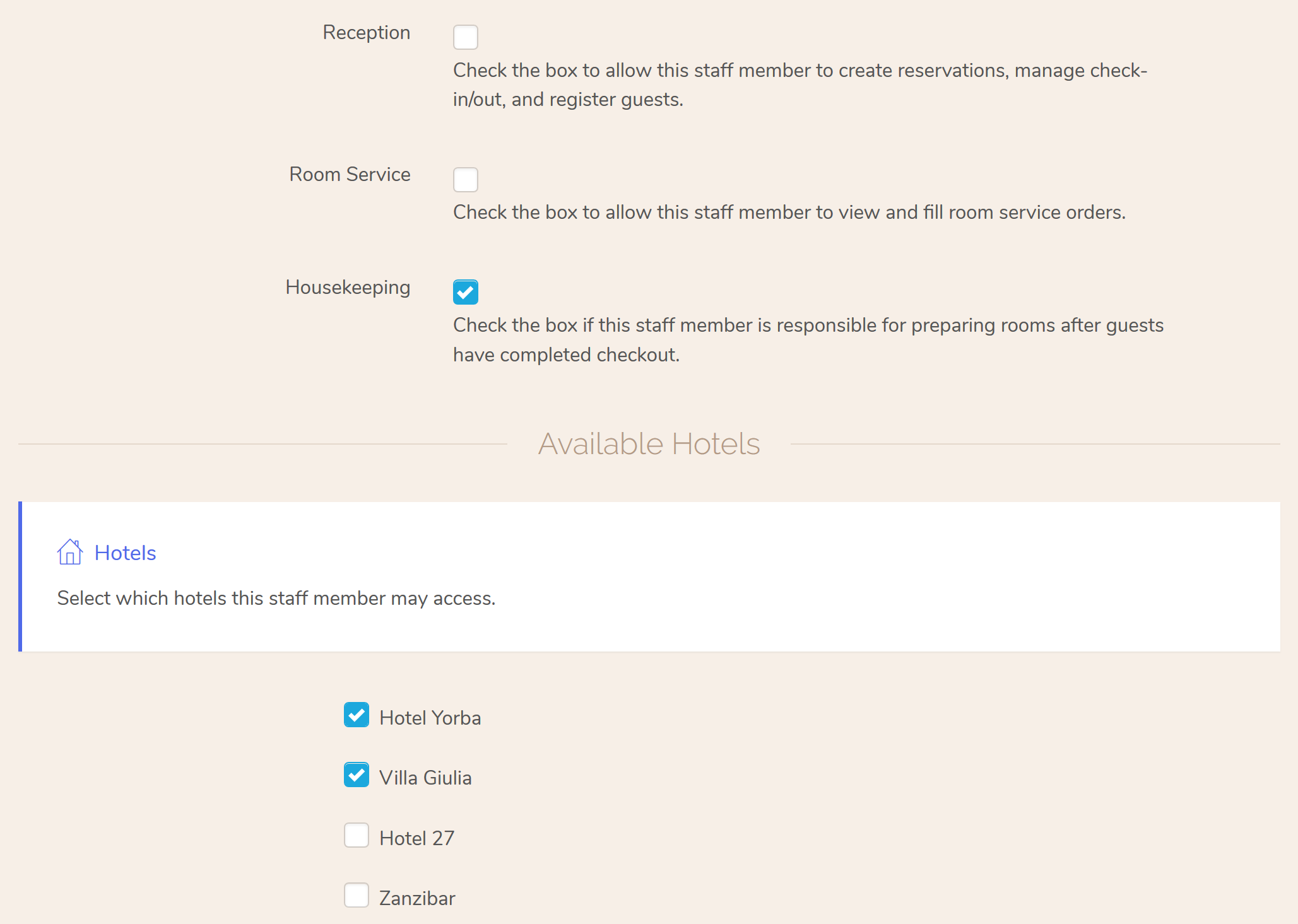 Housekeeping’. You
                    can assign multiple roles to users, but for this tutorial,
                    we’ll keep it to just housekeeping