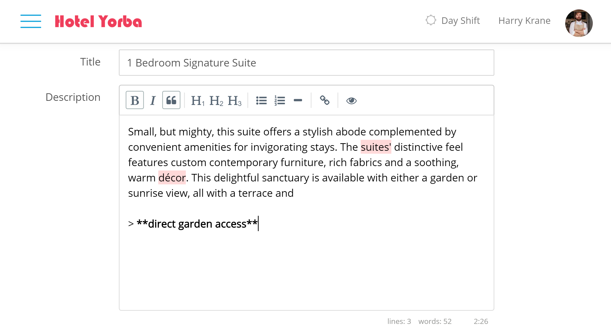 Markdown HTML Now Available We have updated the Front Desk and Booking Engine so that you can now edit room descriptions and booking engine additions in Markdown HTML! This is a significant improvement that will allow you to further personalize your booking engine to your hotel brand.