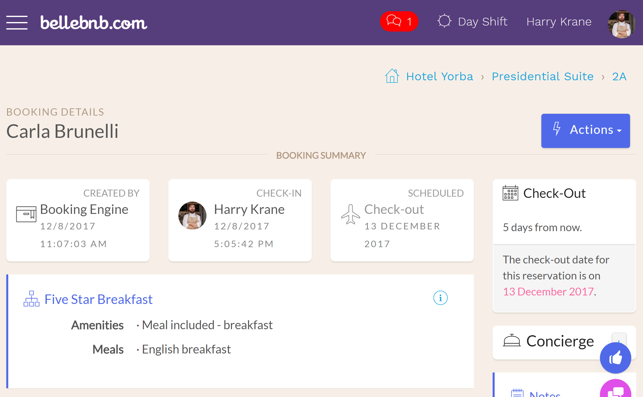 Next, click ‘Check-in’ (or ‘Actions > Check In’) to complete check-in. You will see the reservation has turned green in your calendar to indicate it has been checked in, and it’s no longer listed as ‘Check-in Today’ in your Inbox Next, click ‘Check-in’ (or ‘Actions > Check In’) to complete check-in. You will see the reservation has turned green in your calendar to indicate it has been checked in, and it’s no longer listed as ‘Check-in Today’ in your Inbox