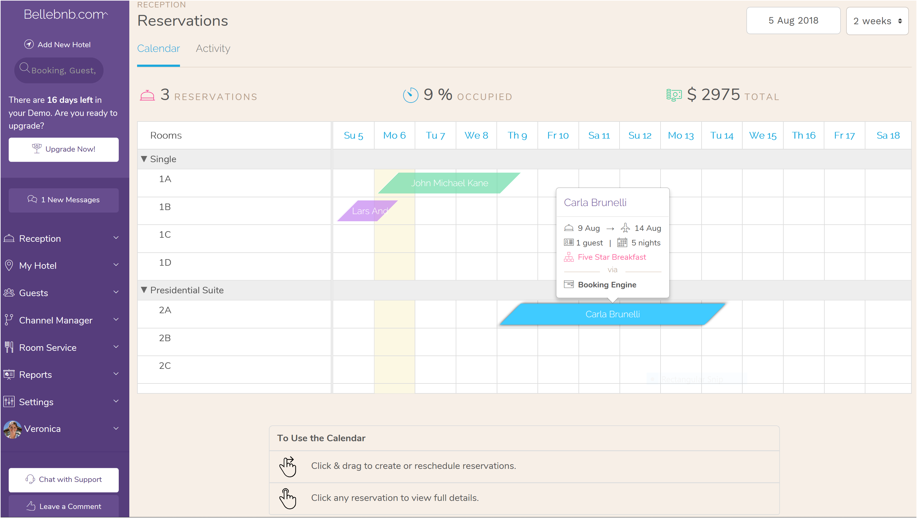 You can try our application free for 16 days. In that time, you have access to everything except the channel manager, and your account comes pre-built with a series of test data to help you get started. It’s a lot to take in, so we put this ‘Quick Start’ guide to help you navigate the Front Desk and Booking Engine to get the most out your trial period. 