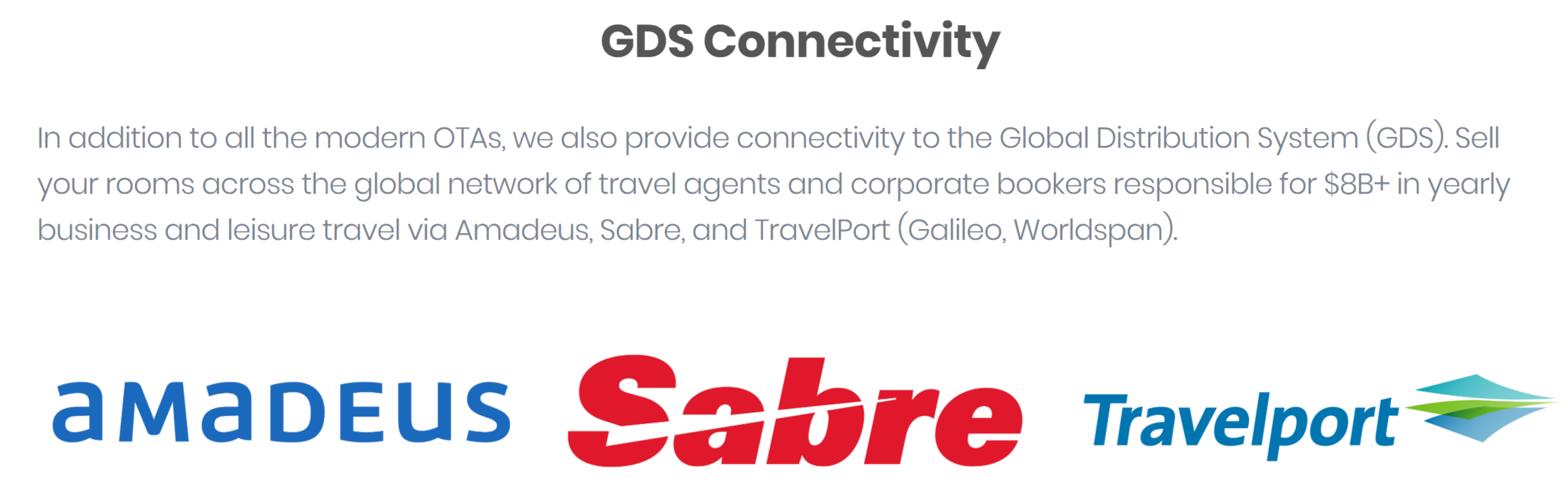 Hotel Global Distribution System‎ | Hotel GDS Connectivity via Amadeus, Sabre, and TravelPort (Galileo, Worldspan).