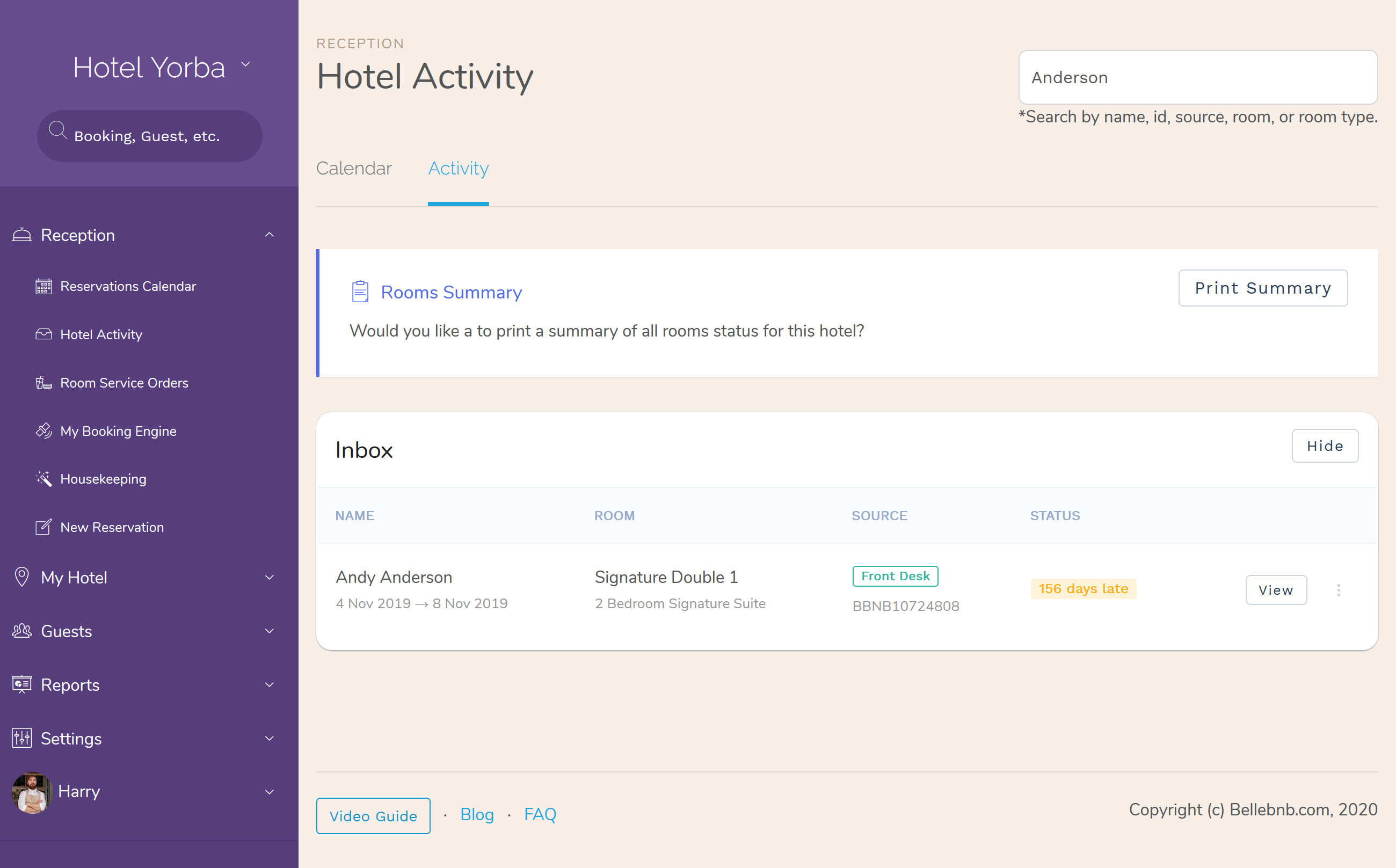 Hotel PMS Software how to Rooms Blocks Activity