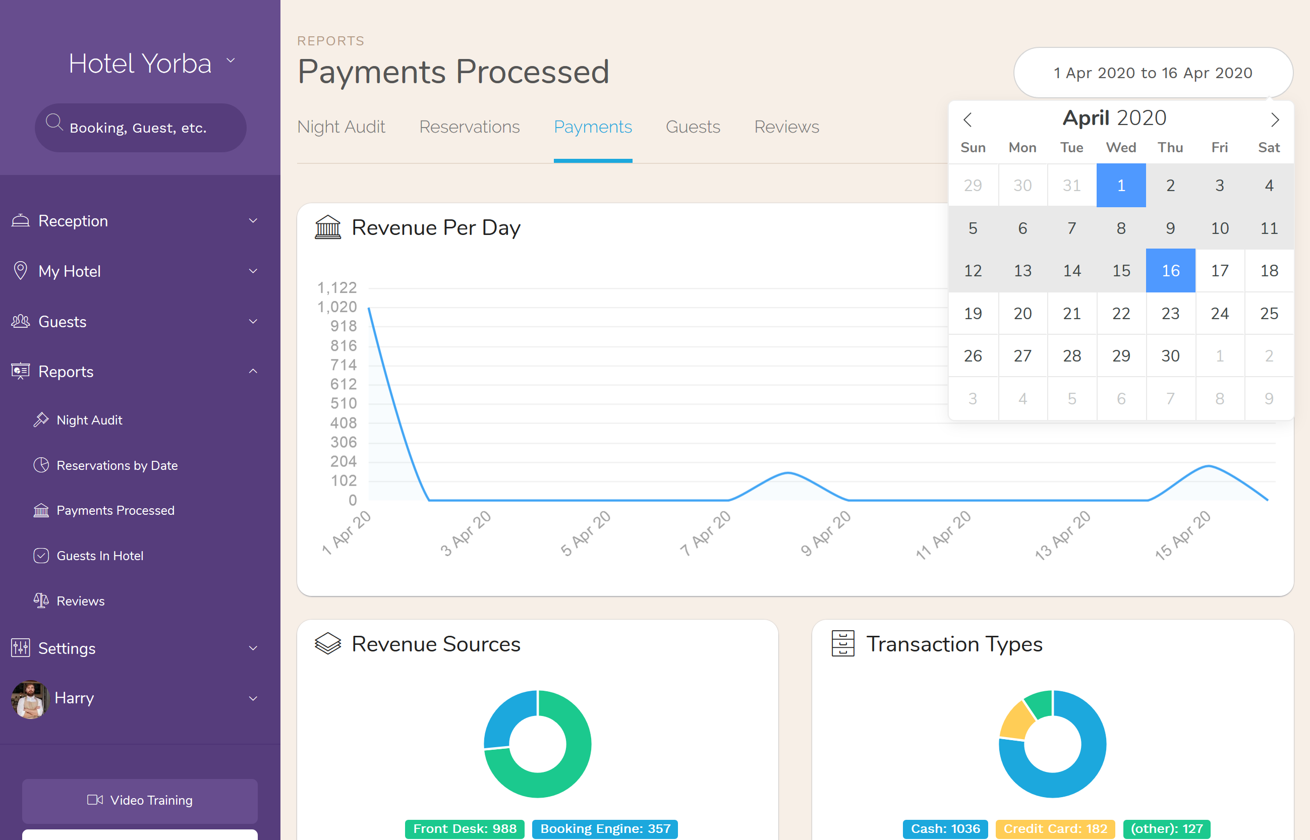 Hotel PMS Analytics How To get a report on payments between two dates.