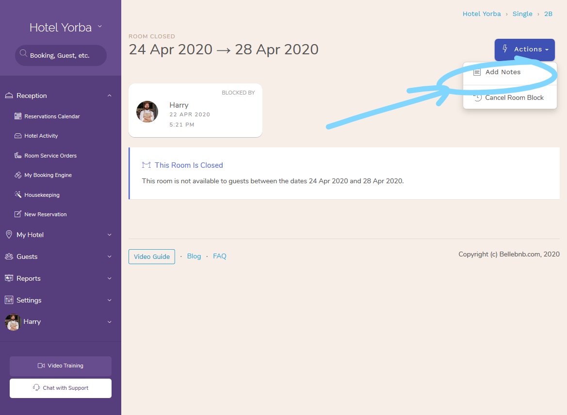 How to Add Notes to Blocked Hotel Rooms Training Video.
