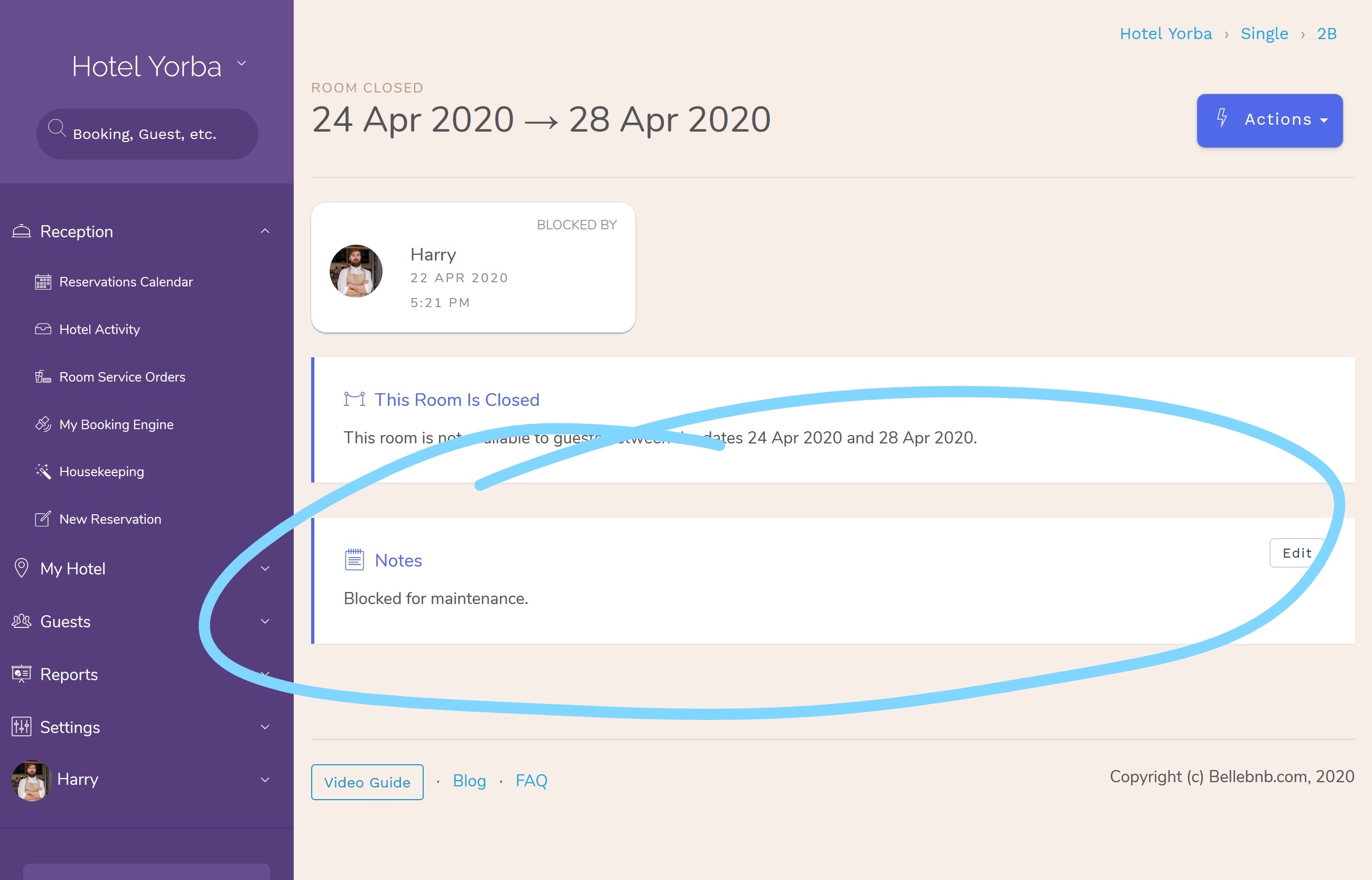 How to Add Notes to Blocked Hotel Rooms Training Video.