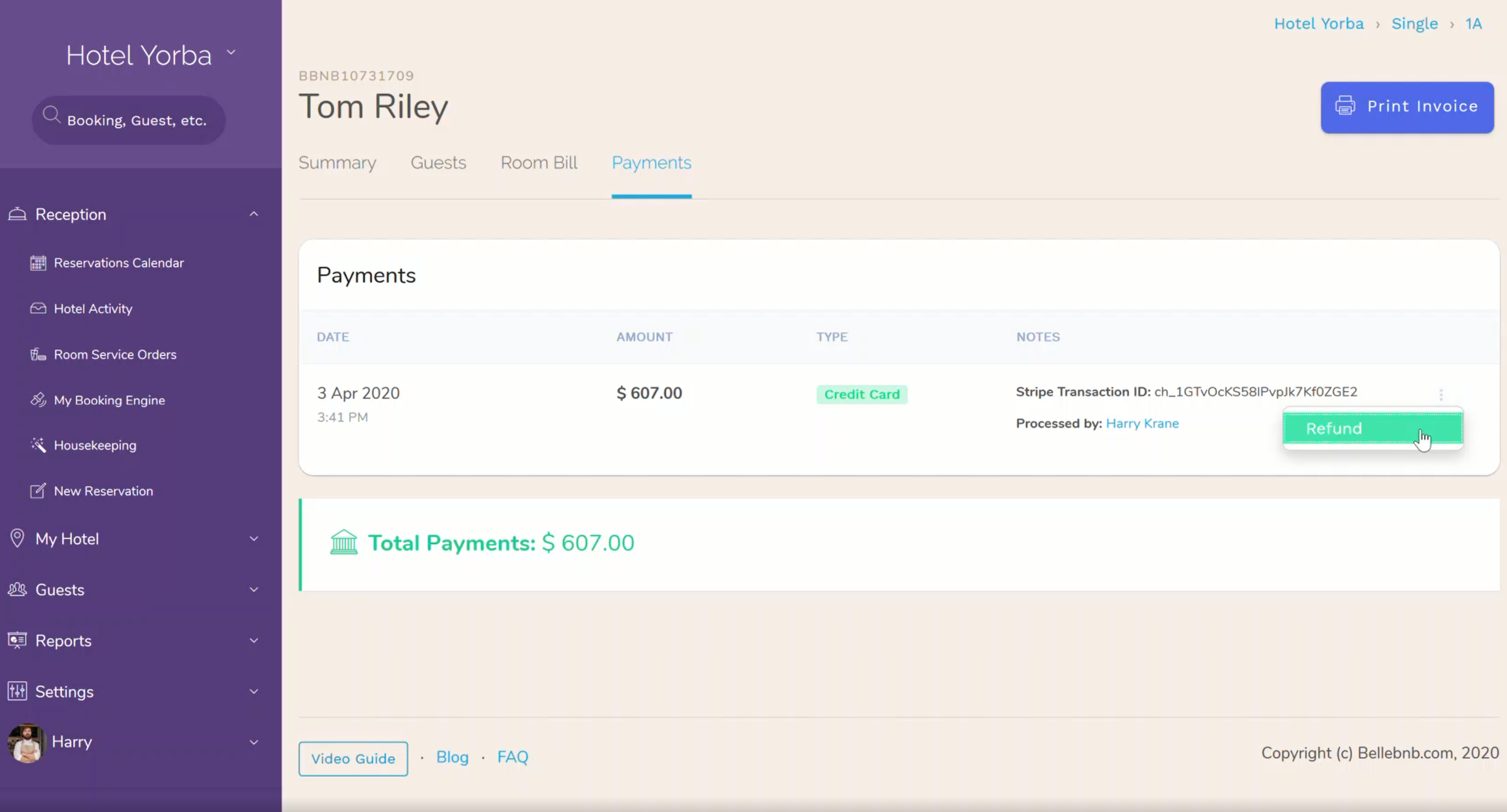 Hotel PMS How to Process a Booking Refund in the case that the booking is already checked out.