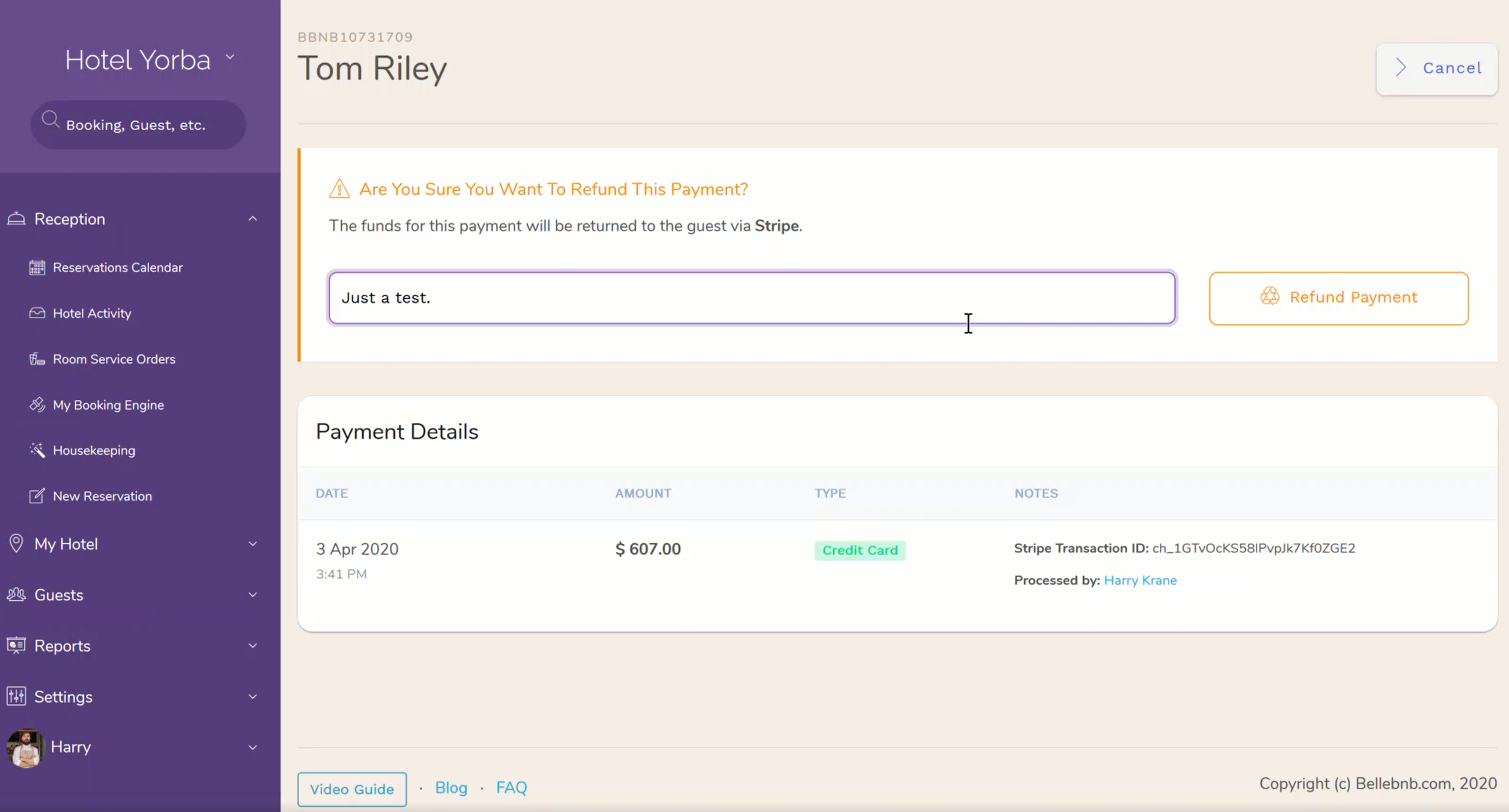 Hotel PMS How to Process a Booking Refund in the case that the booking is already checked out.