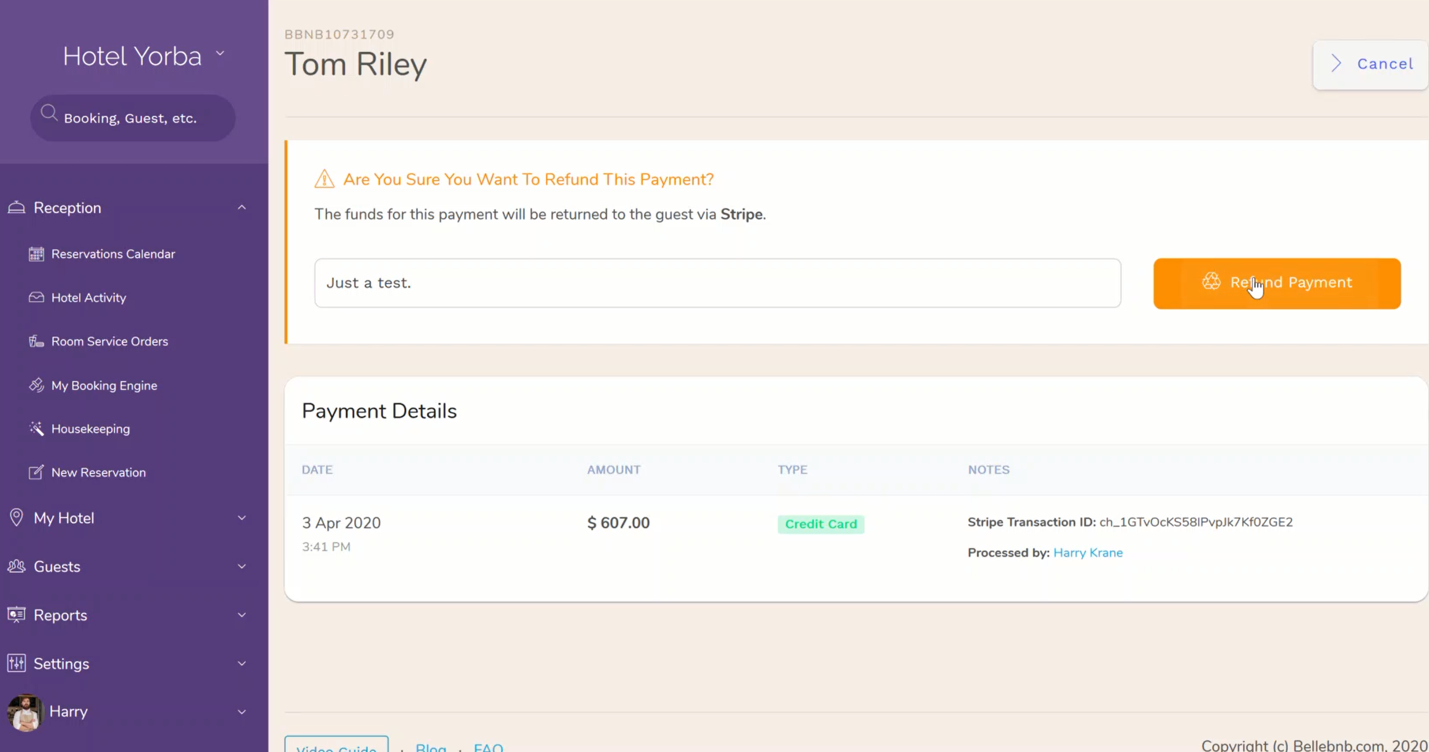 Hotel PMS How to Process a Booking Refund in the case that the booking is already checked out.