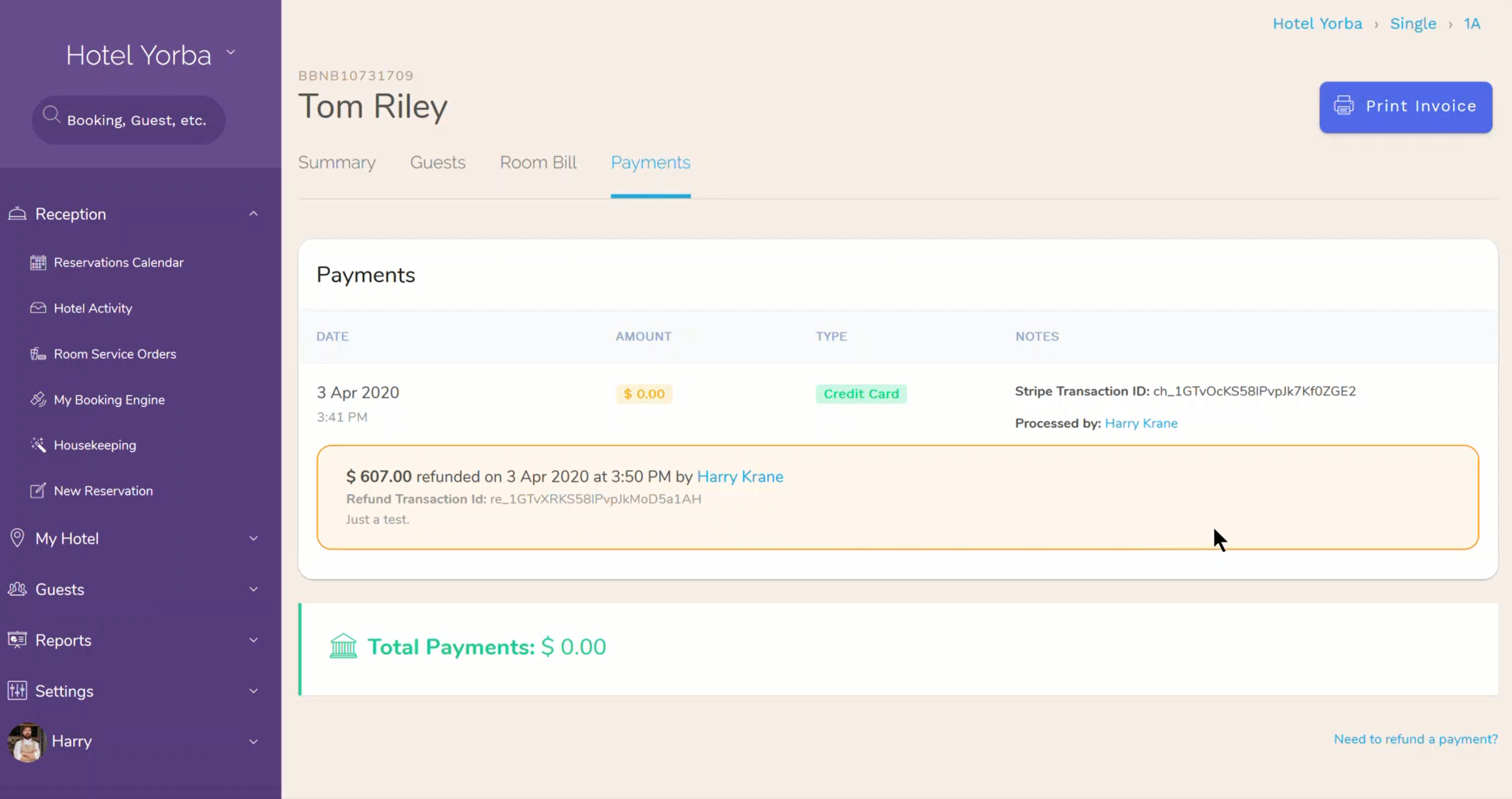 Hotel PMS How to Process a Booking Refund in the case that the booking is already checked out.