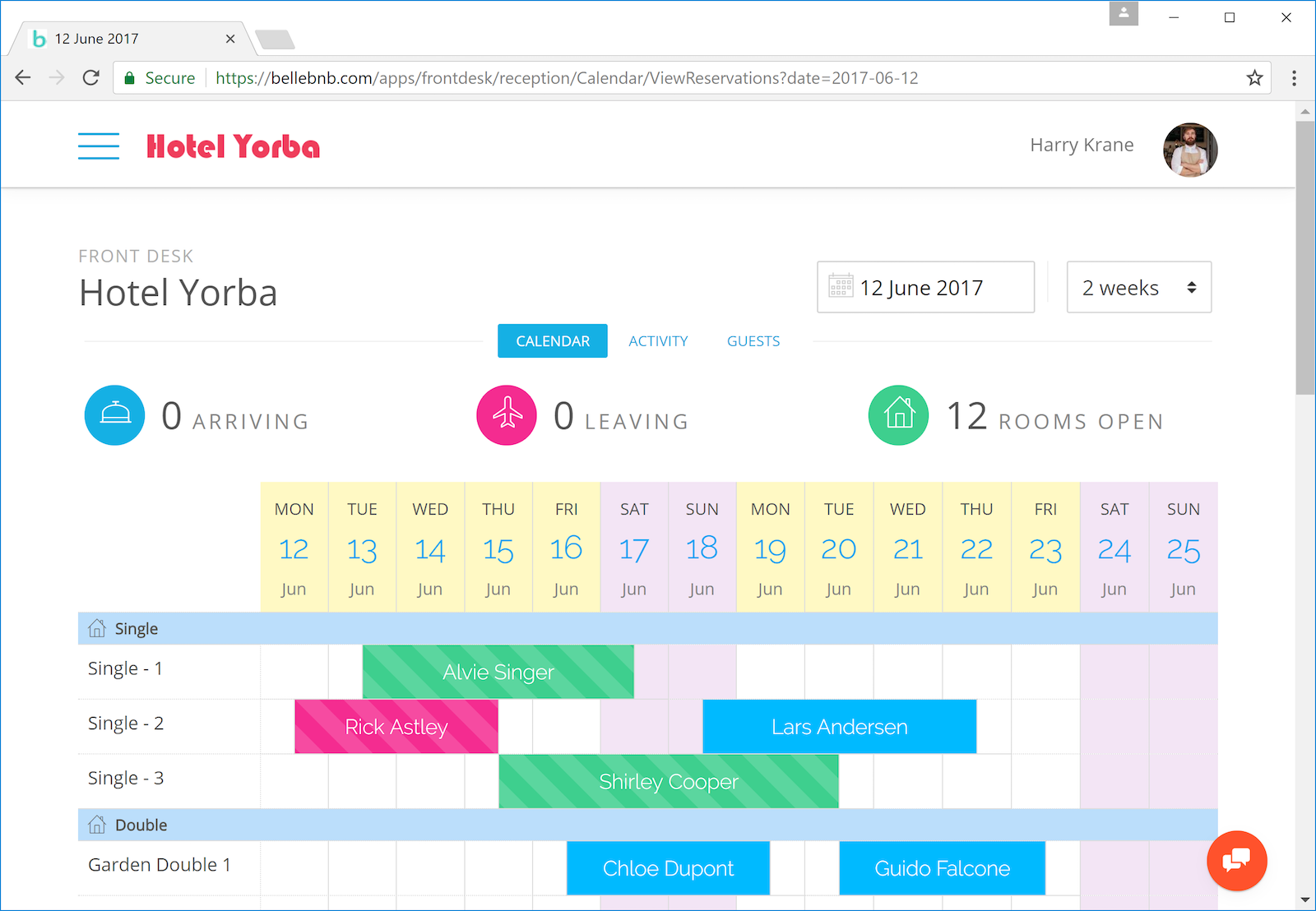 Hotel Front Desk Reservation Calendar