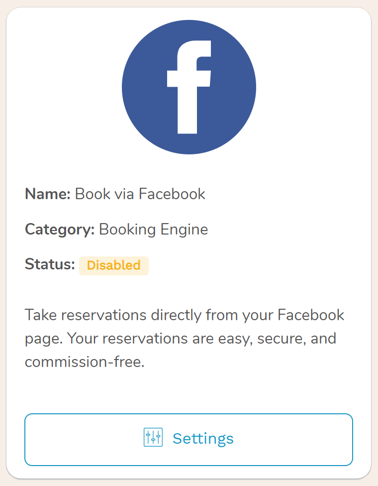 Facebook booking engine for your Hotel Facebook page, Facebook Integration You can accept reservations directly from your hotel’s Facebook page using one of the embedding widgets available through our channel manager.