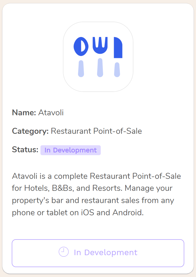 Atavoli A Point of Sale & Restaurant Back Office for Restaurants, Bars, Cafes, Bistros, Diners, Bakeries, Food Trucks, Hotels, Bed and Breakfasts, Resorts, Night Clubs